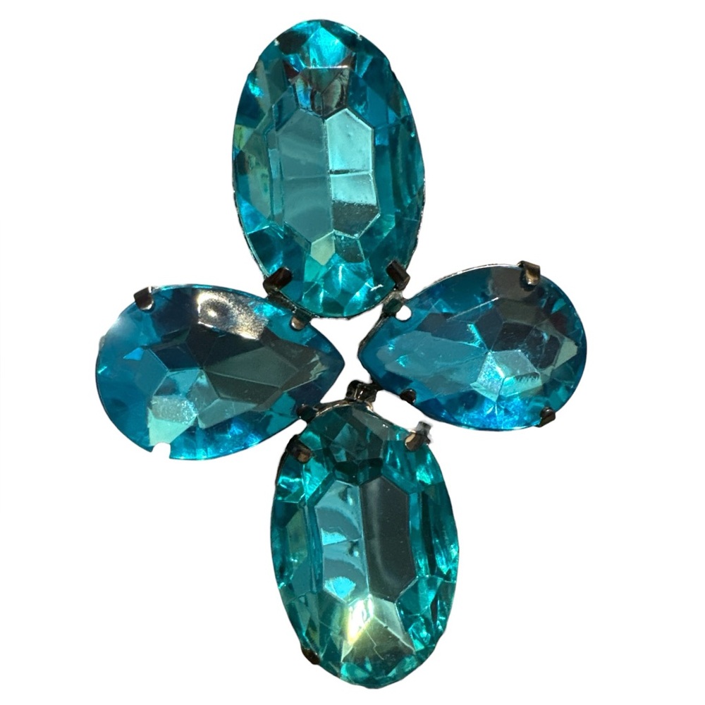 Simulated Blue Topaz Cross Gemstone Faux Gem Pendant NWT Costume Jewelry Gift